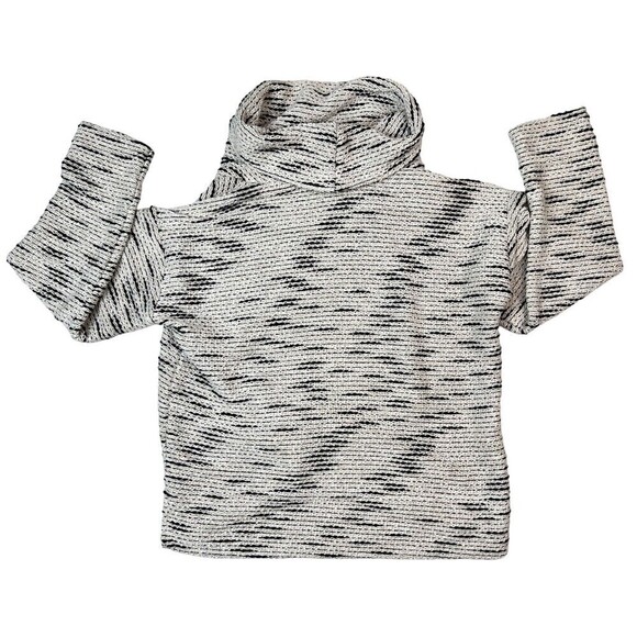 Loft Chunky Knit Oversized Cowl Neck Short White Black Gold Thread Sweater Small - Picture 7 of 8